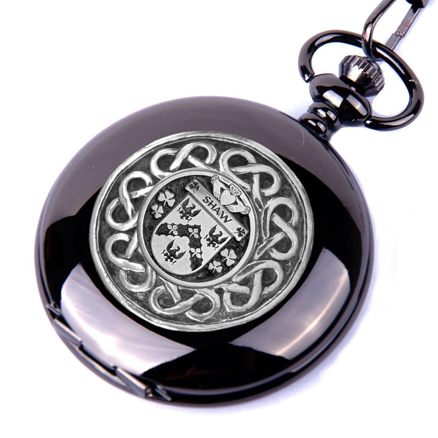 Shaw Irish Coat of Arms Black Pocket Watch