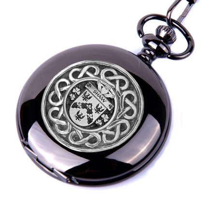 Shaw Irish Coat of Arms Black Pocket Watch