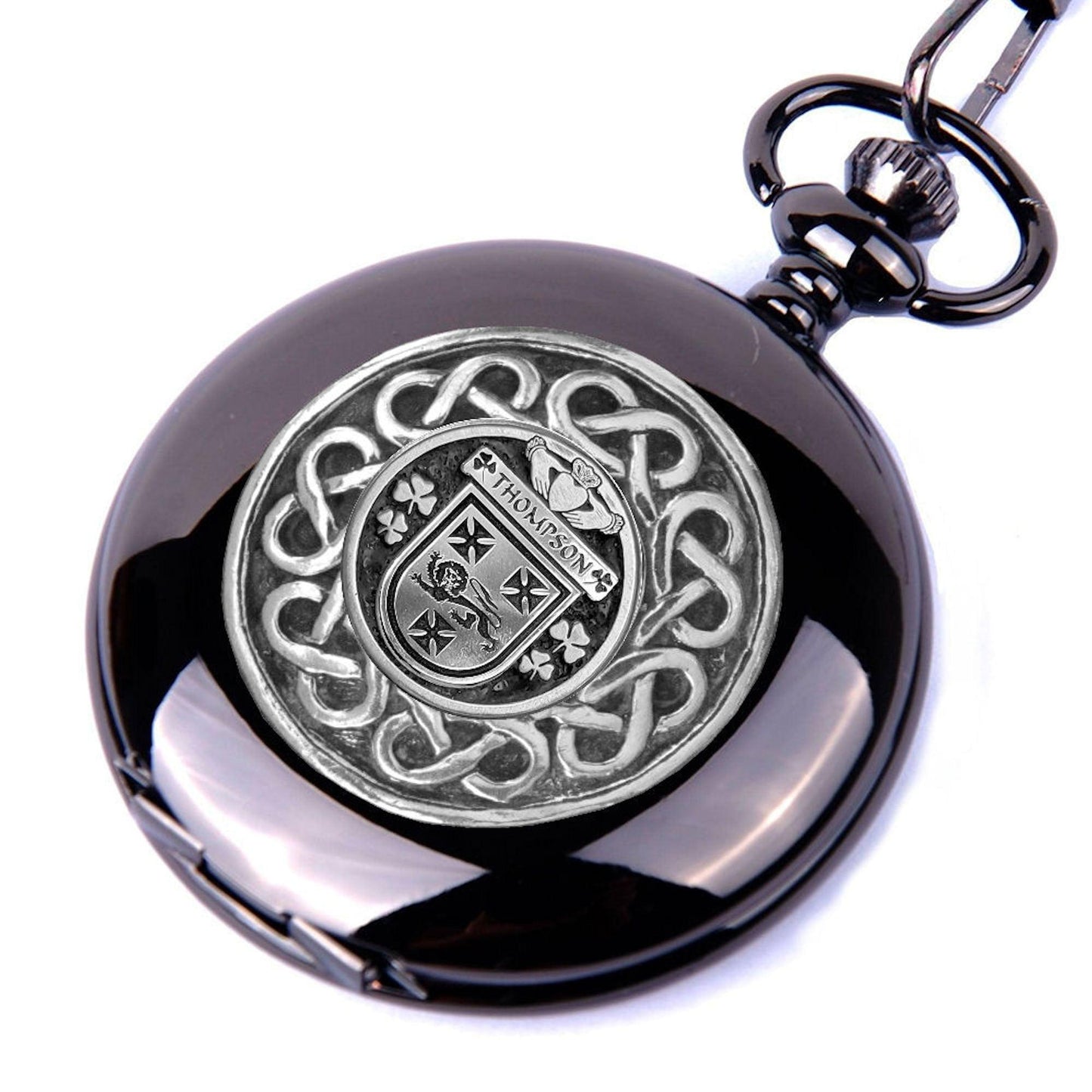 Thompson Irish Coat of Arms Black Pocket Watch