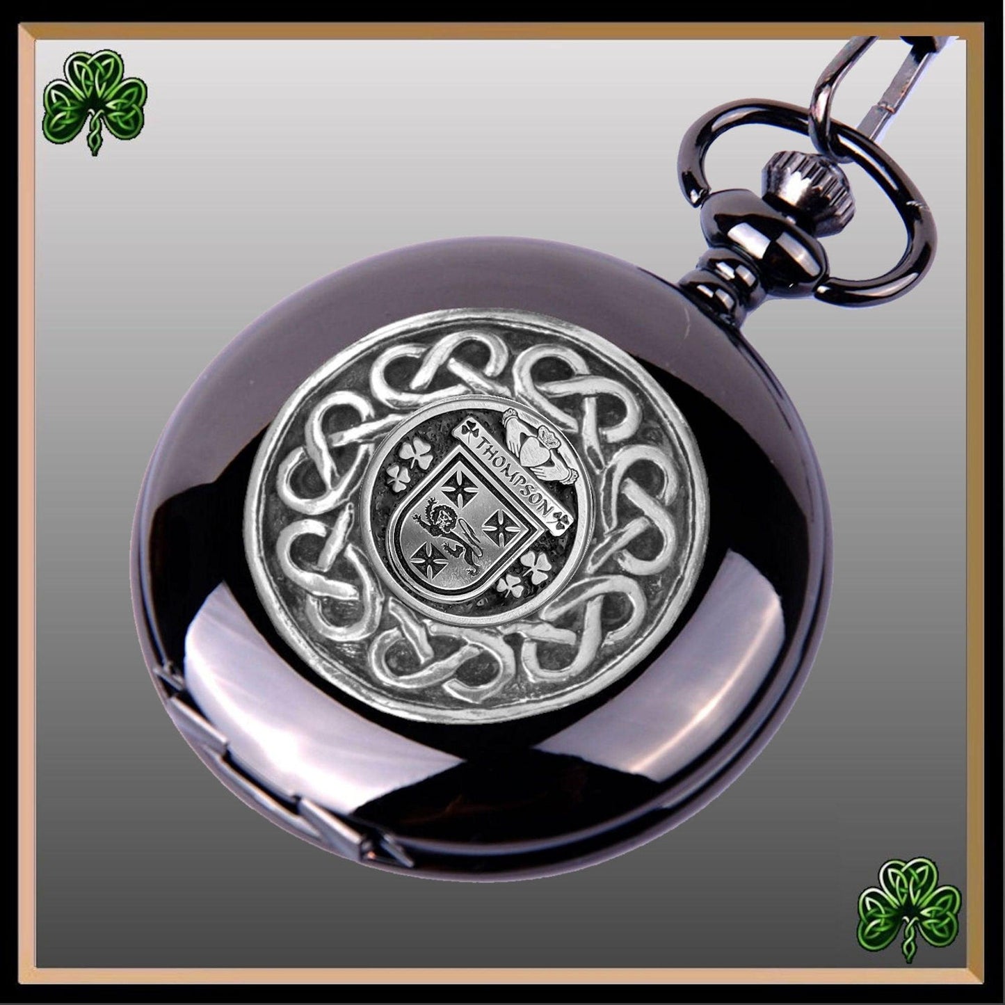 Thompson Irish Coat of Arms Black Pocket Watch