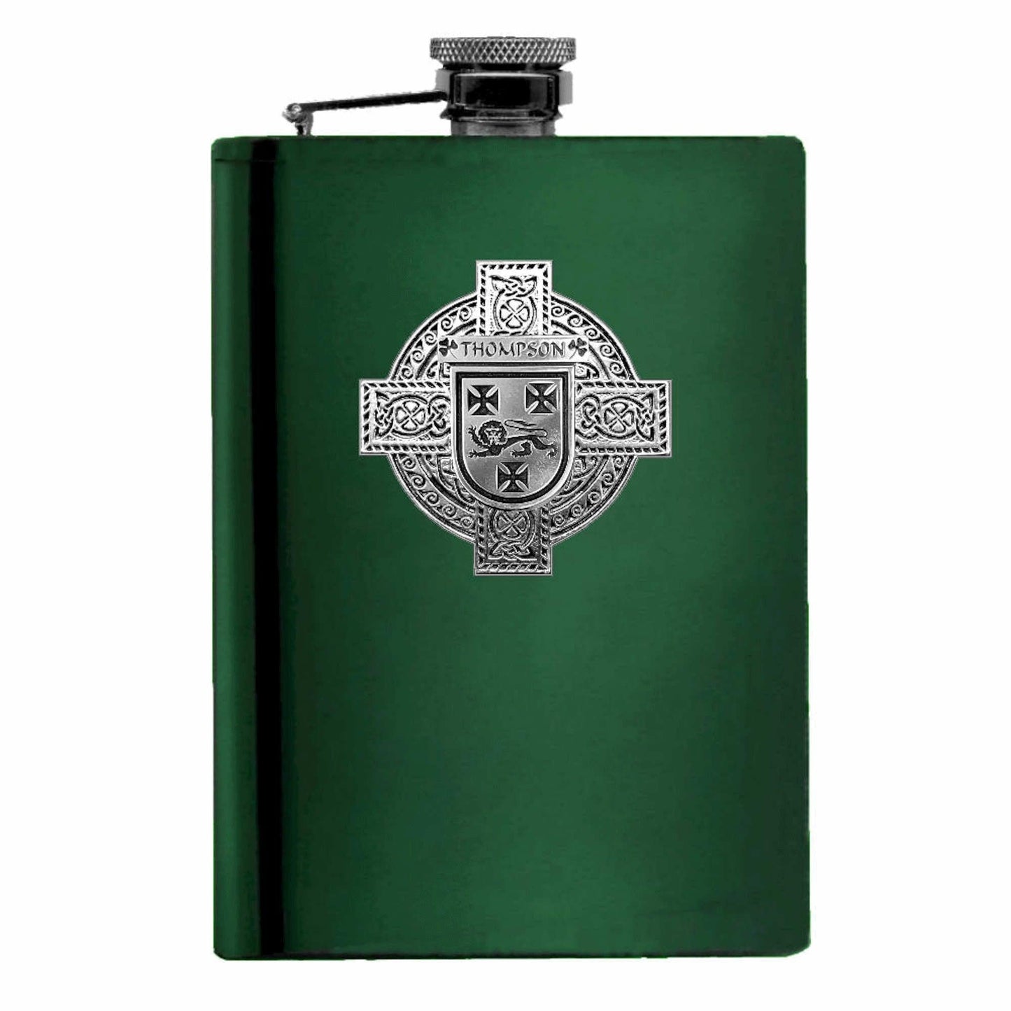 Thompson Irish Celtic Cross Badge 8 oz. Flask Green, Black or Stainless