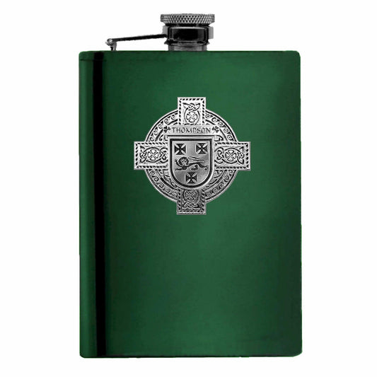Thompson Irish Celtic Cross Badge 8 oz. Flask Green, Black or Stainless