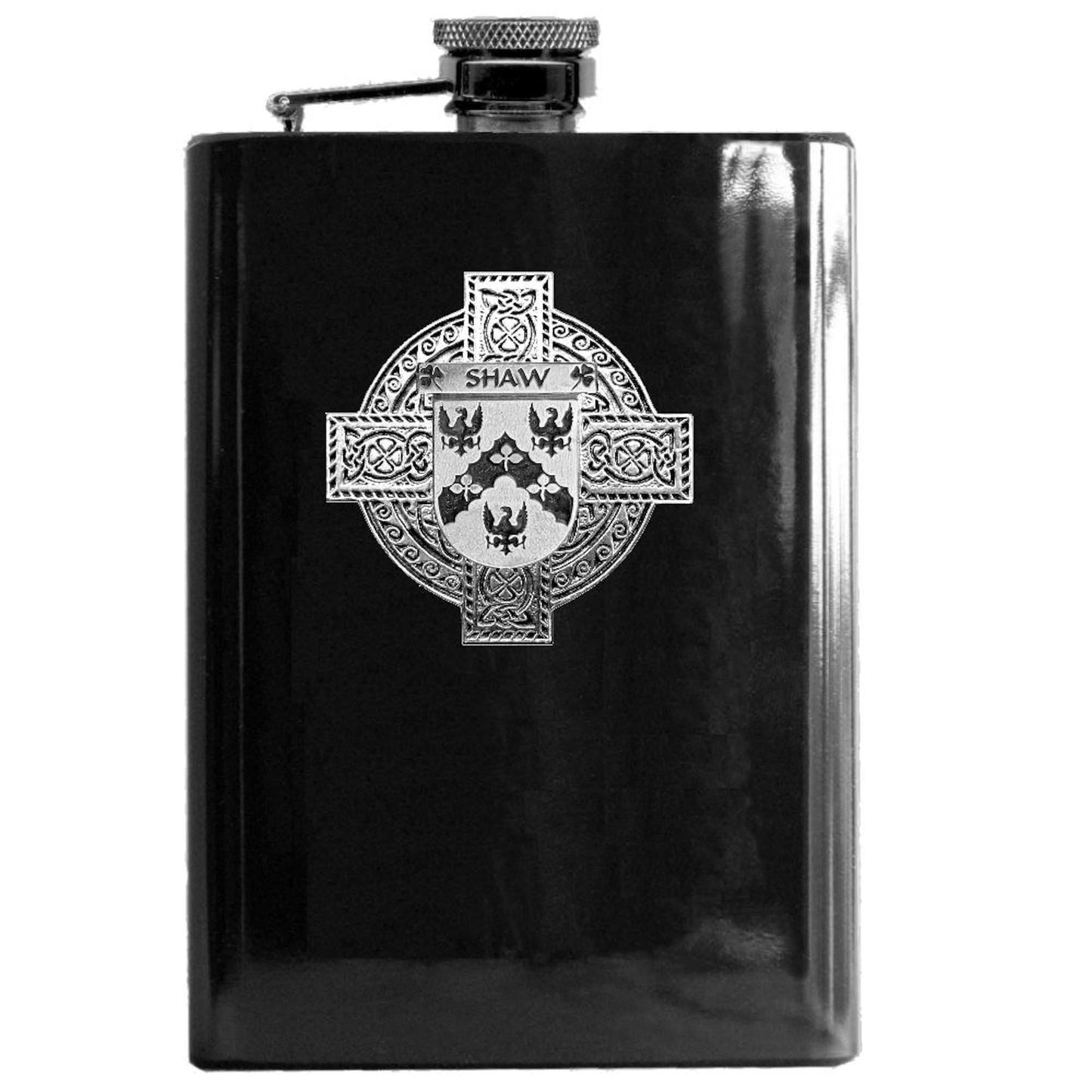 Shaw Irish Celtic Cross Badge 8 oz. Flask Green, Black or Stainless