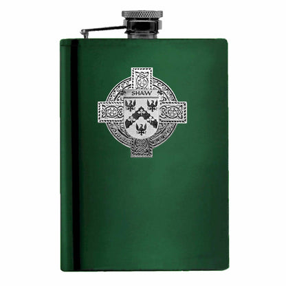 Shaw Irish Celtic Cross Badge 8 oz. Flask Green, Black or Stainless