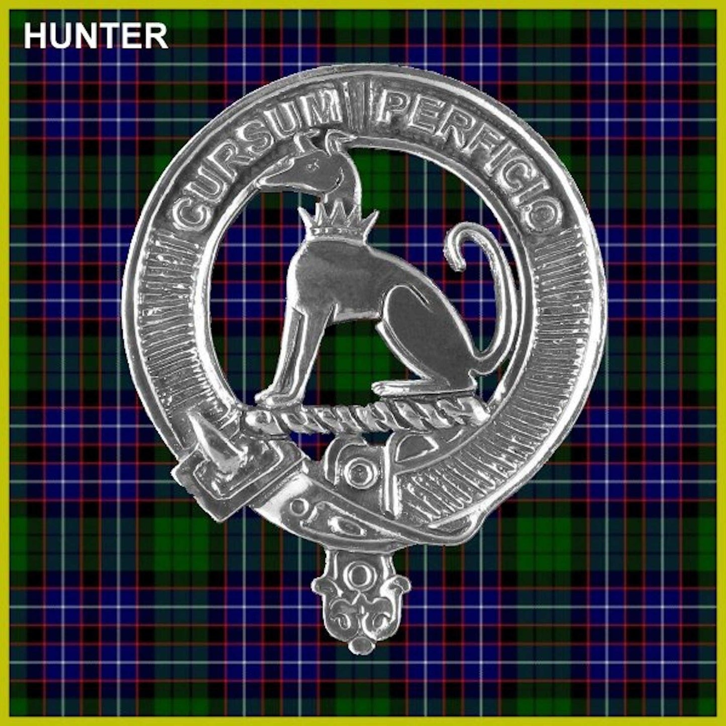 Hunter 5oz Round Family Clan Crest Scottish Badge Flask