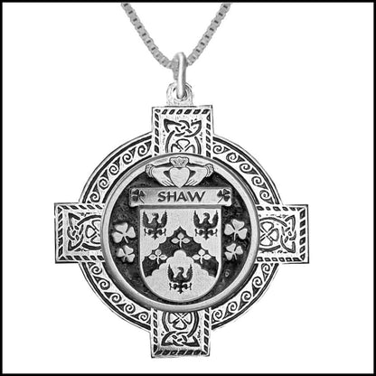 Shaw Irish Coat of Arms Celtic Cross Pendant ~ IP04