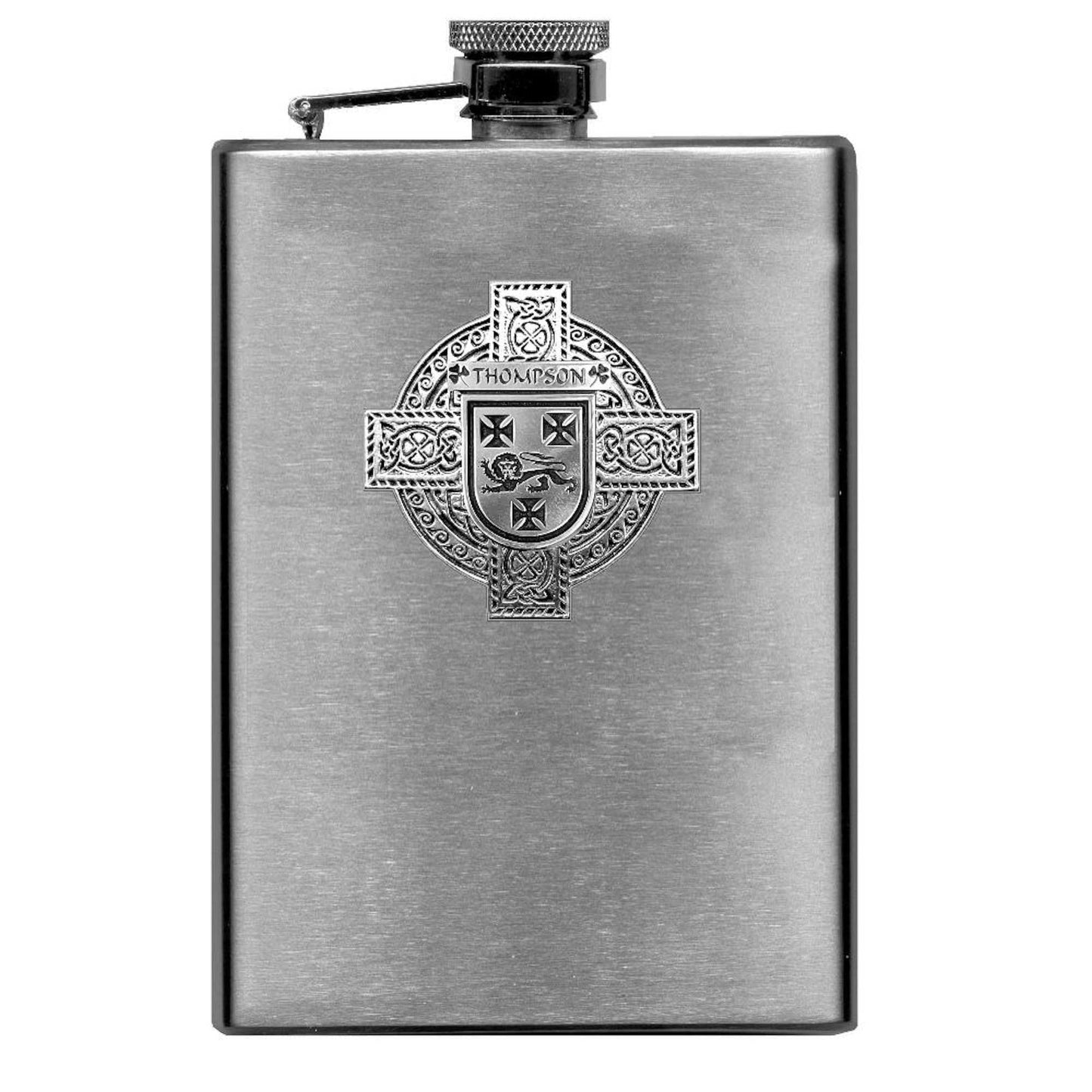 Thompson Irish Celtic Cross Badge 8 oz. Flask Green, Black or Stainless