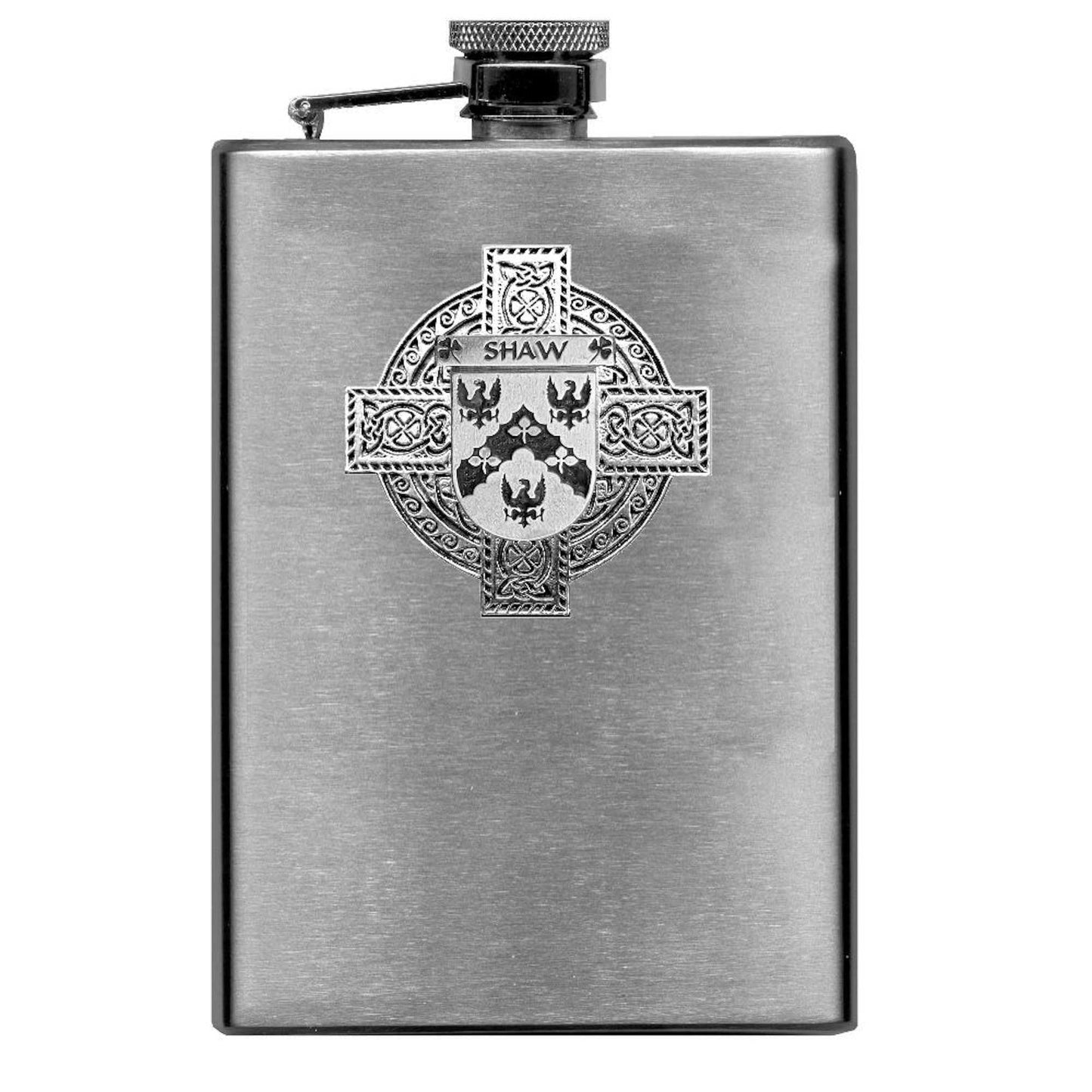 Shaw Irish Celtic Cross Badge 8 oz. Flask Green, Black or Stainless