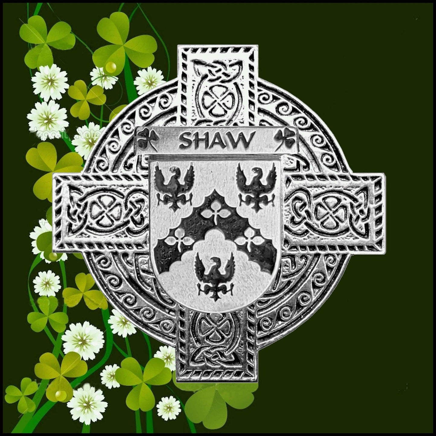 Shaw Irish Celtic Cross Badge 8 oz. Flask Green, Black or Stainless