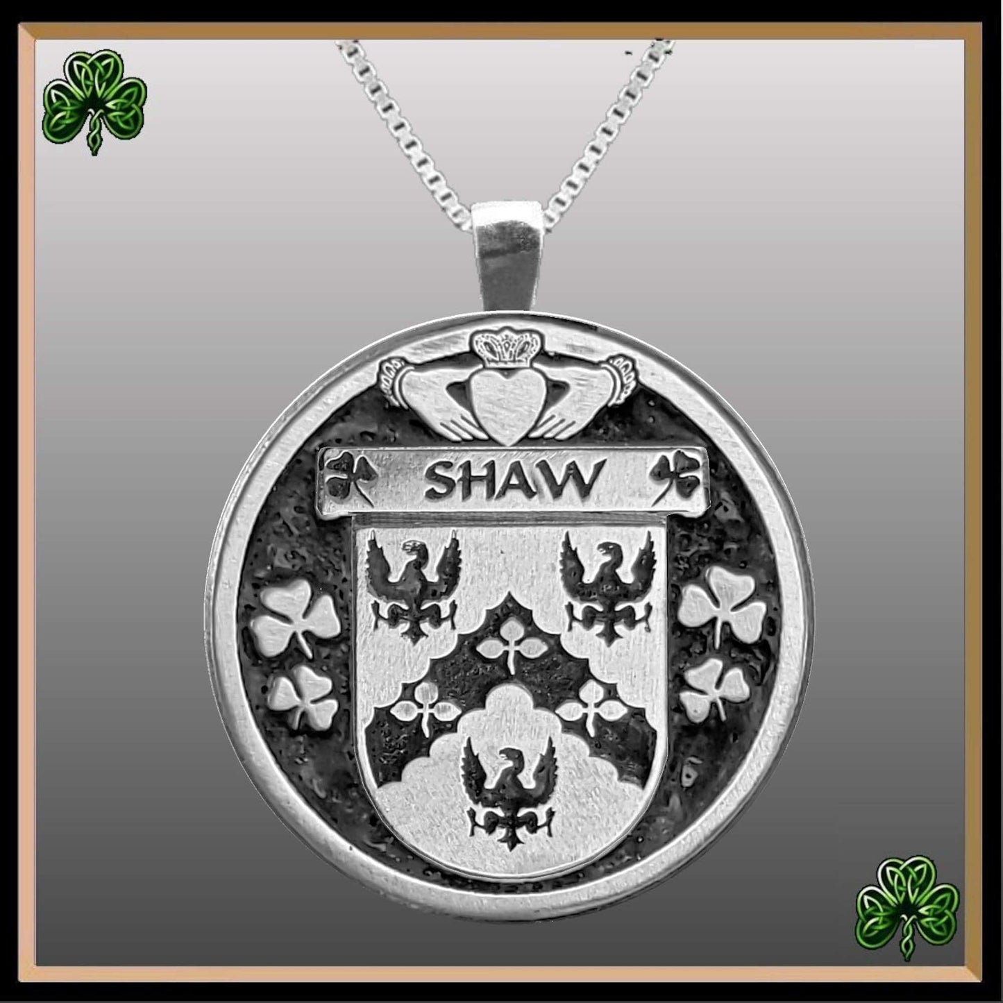 Shaw Irish Coat of Arms Disk Pendant, Irish