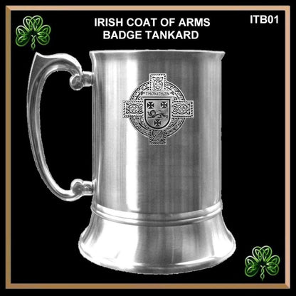 Thompson Irish Coat Of Arms Badge Stainless Steel Tankard