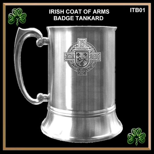 Thompson Irish Coat Of Arms Badge Stainless Steel Tankard