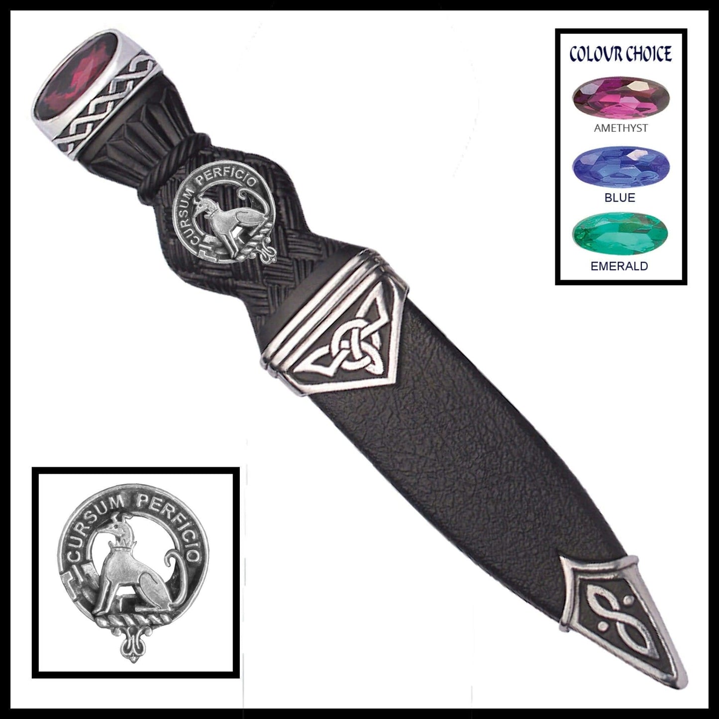 Hunter Interlace Family Clan Crest Sgian Dubh, Scottish Knife