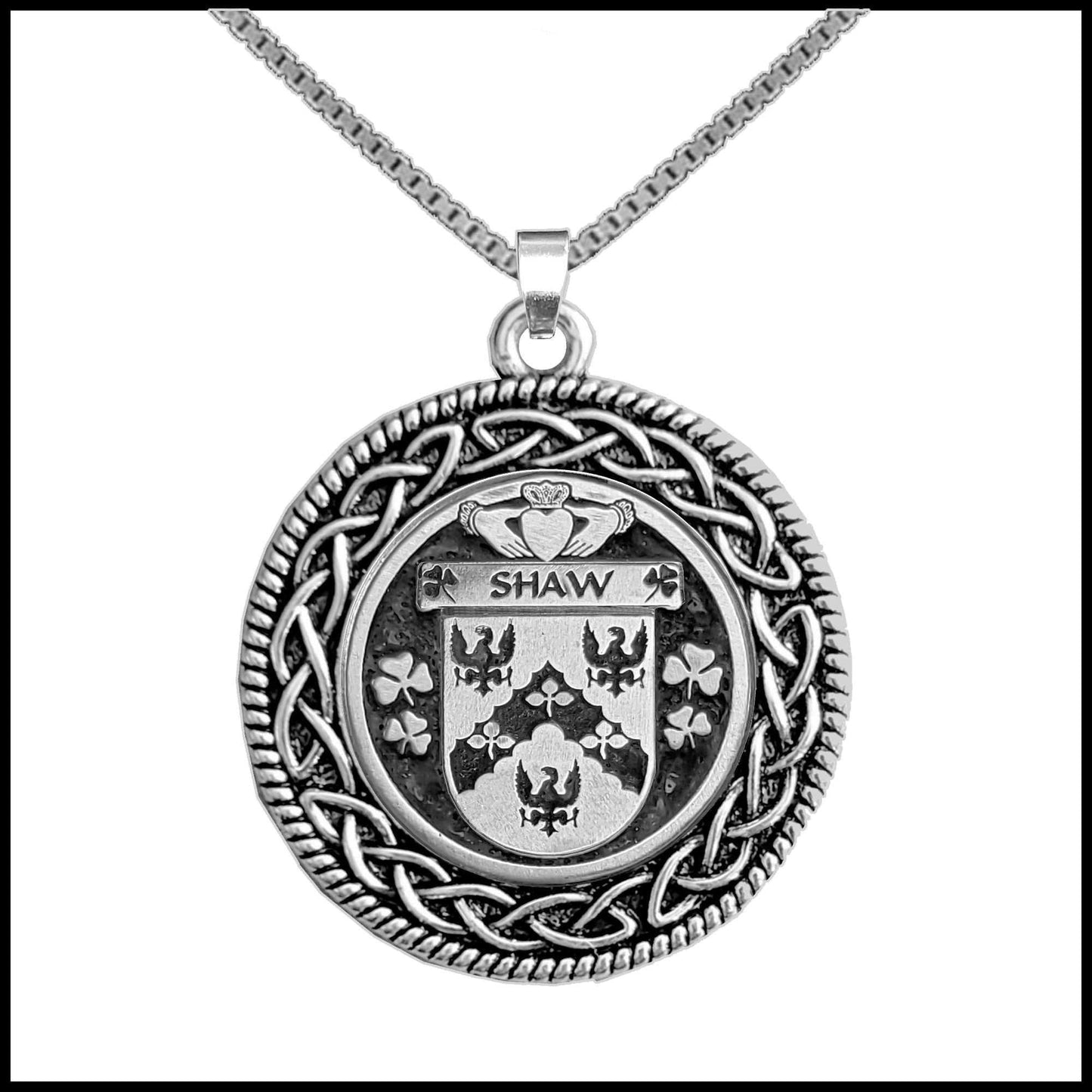 Shaw Irish Coat of Arms Celtic Interlace Disk Pendant ~ IP06