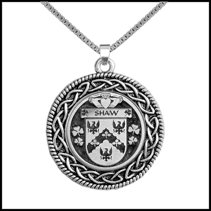 Shaw Irish Coat of Arms Celtic Interlace Disk Pendant ~ IP06