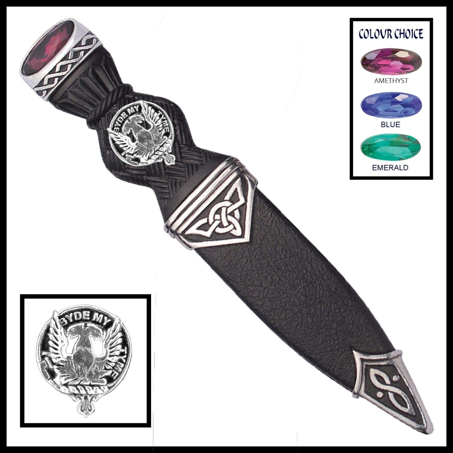 Campbell Loudoun Interlace Family Clan Crest Sgian Dubh, Scottish Knife