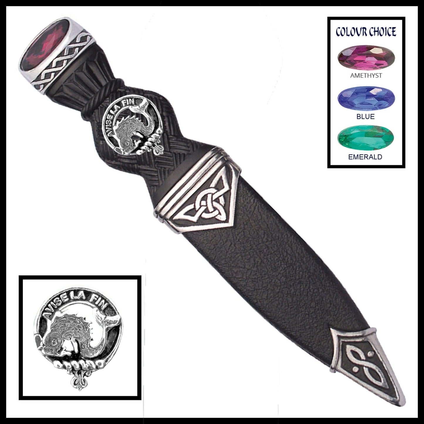 Kennedy Interlace Family Clan Crest Sgian Dubh, Scottish Knife