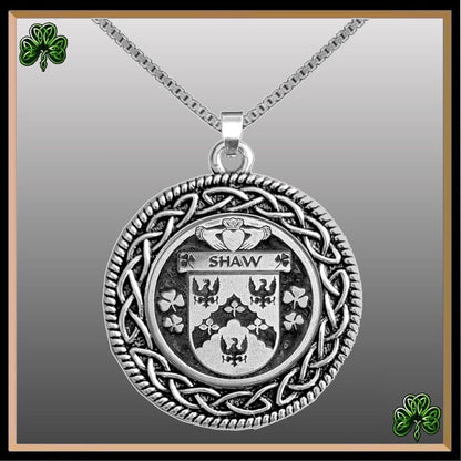 Shaw Irish Coat of Arms Celtic Interlace Disk Pendant ~ IP06