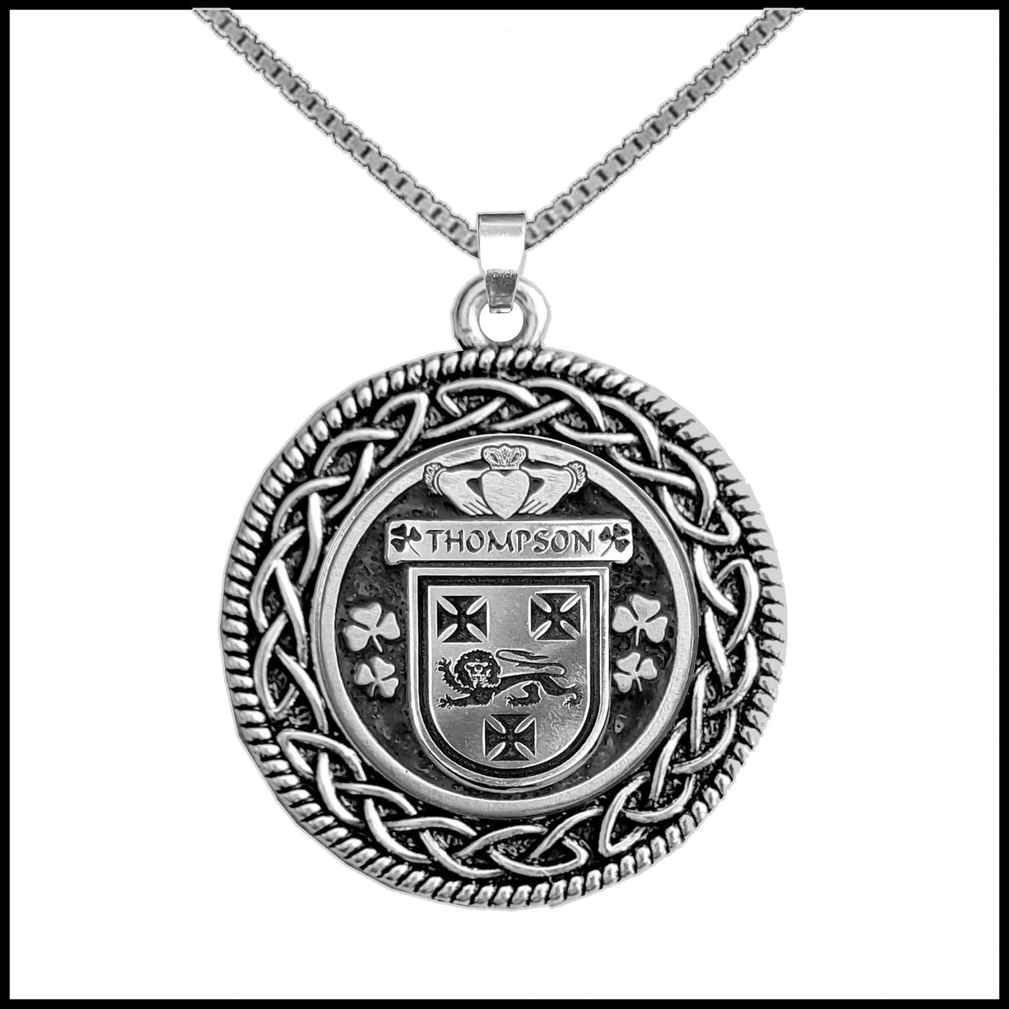 Thompson Irish Coat of Arms Celtic Interlace Disk Pendant