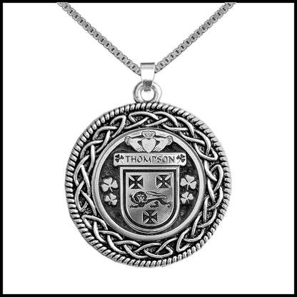 Thompson Irish Coat of Arms Celtic Interlace Disk Pendant