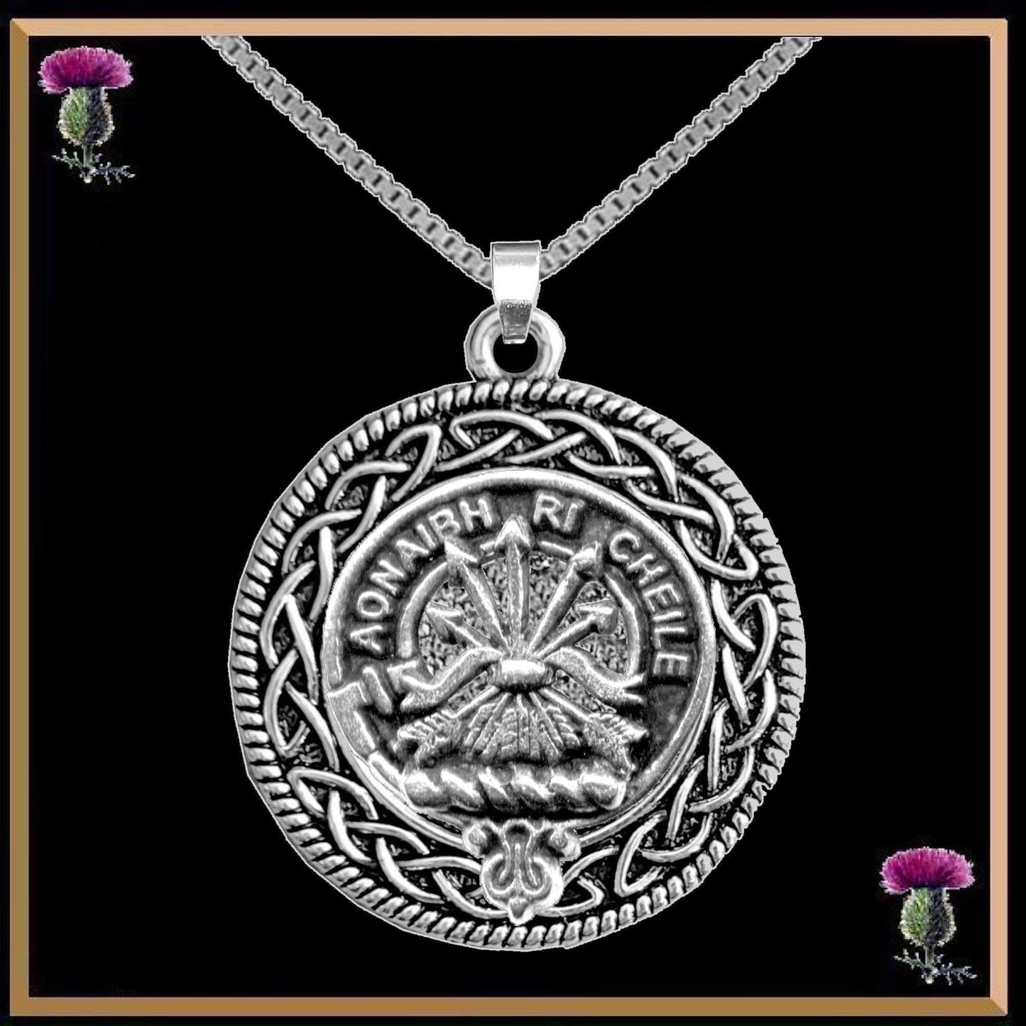 Cameron Clan Crest Celtic Interlace Disk Pendant, Scottish Family Crest  ~ CLP06