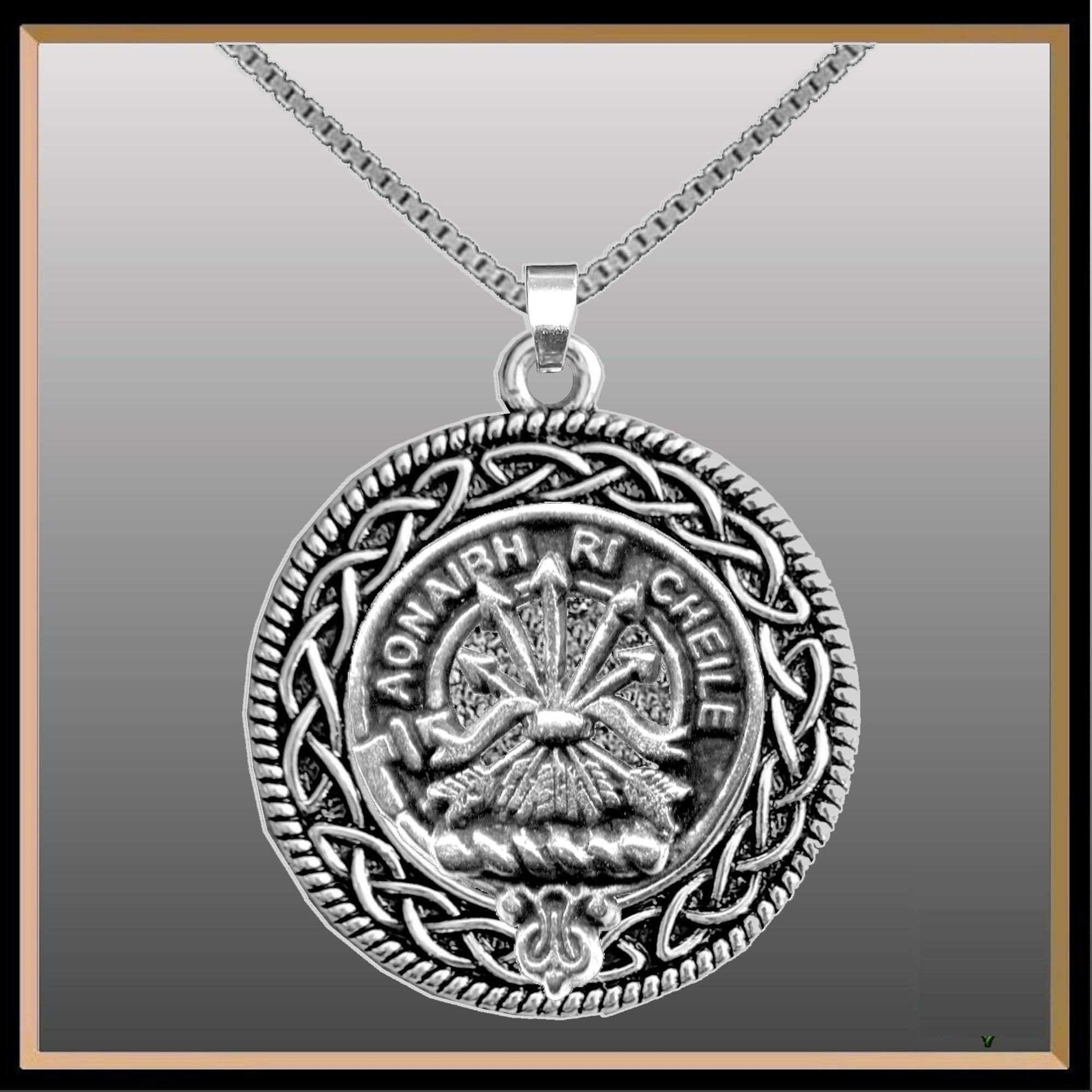 Cameron Clan Crest Celtic Interlace Disk Pendant, Scottish Family Crest  ~ CLP06