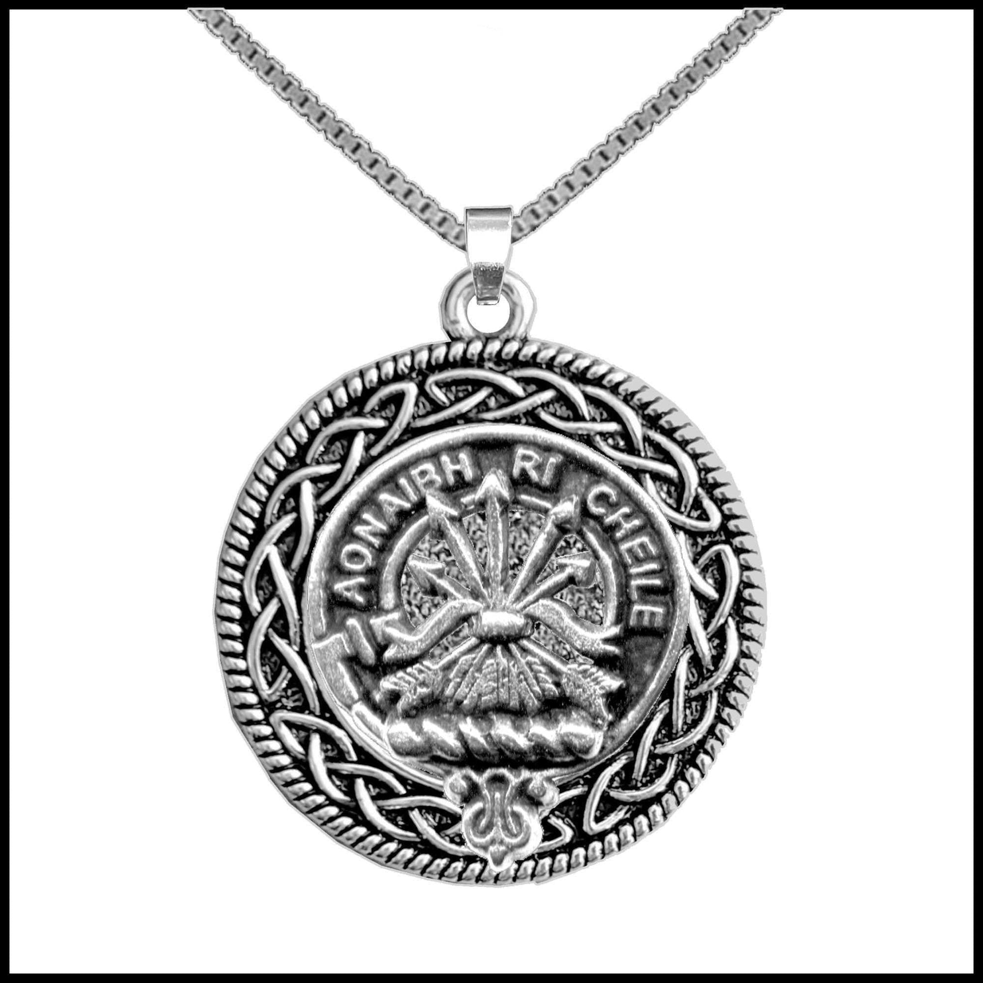 Cameron Clan Crest Celtic Interlace Disk Pendant, Scottish Family Crest  ~ CLP06