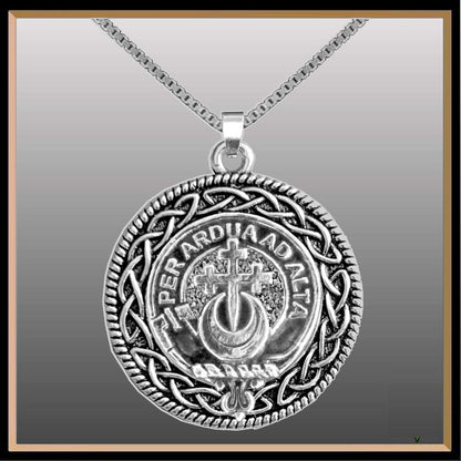 Hannay Clan Crest Celtic Interlace Disk Pendant, Scottish Family Crest 