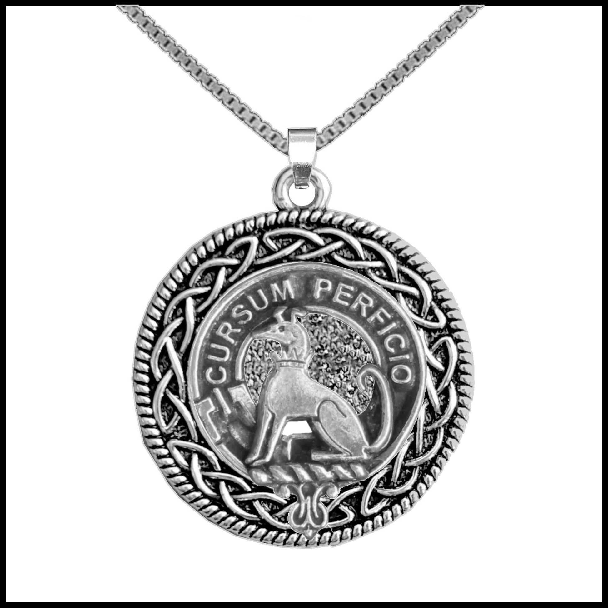 Hunter Clan Crest Celtic Interlace Disk Pendant, Scottish Family Crest 