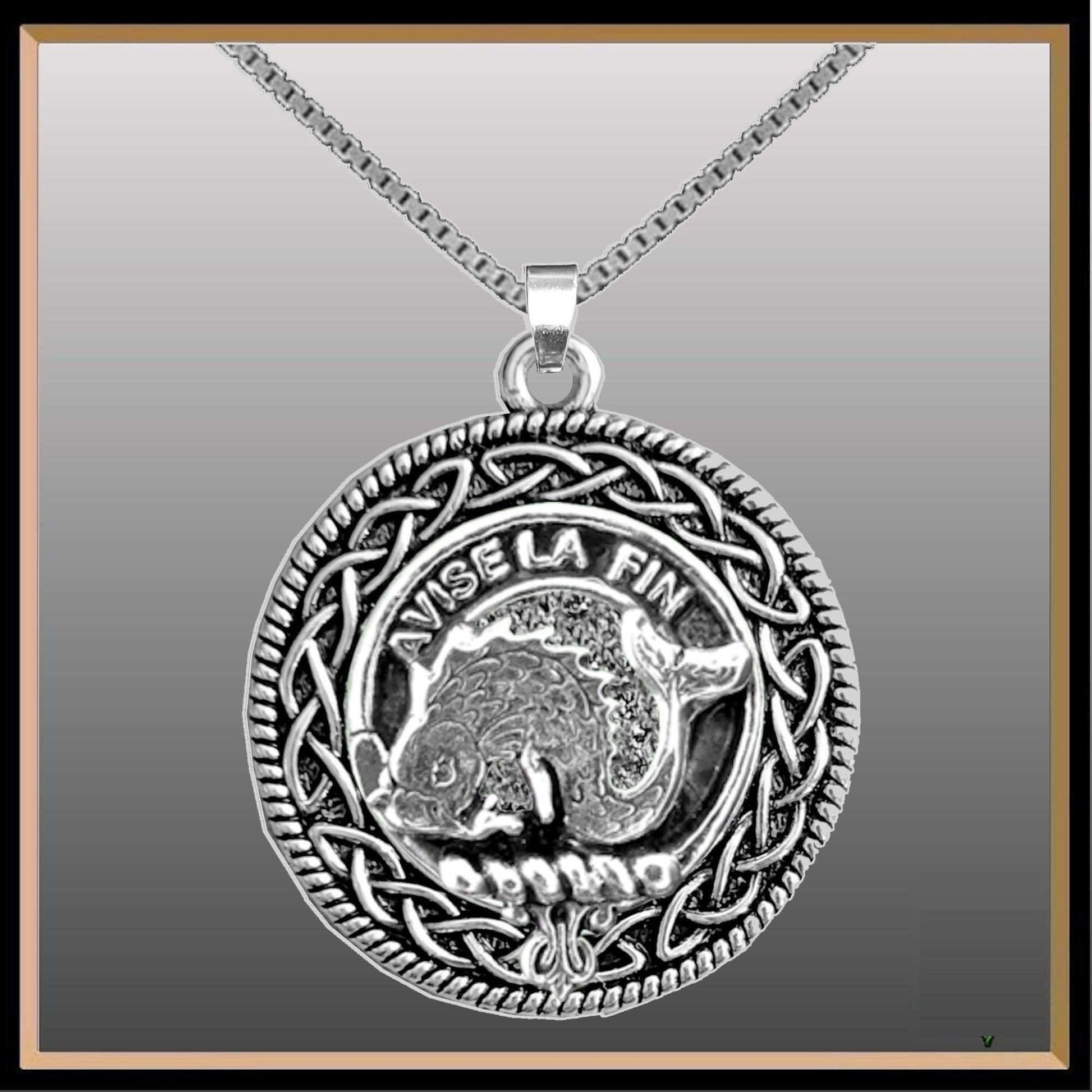 Kennedy Clan Crest Celtic Interlace Disk Pendant, Scottish Family Crest 