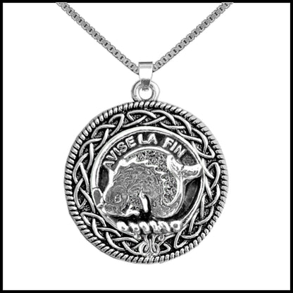 Kennedy Clan Crest Celtic Interlace Disk Pendant, Scottish Family Crest 