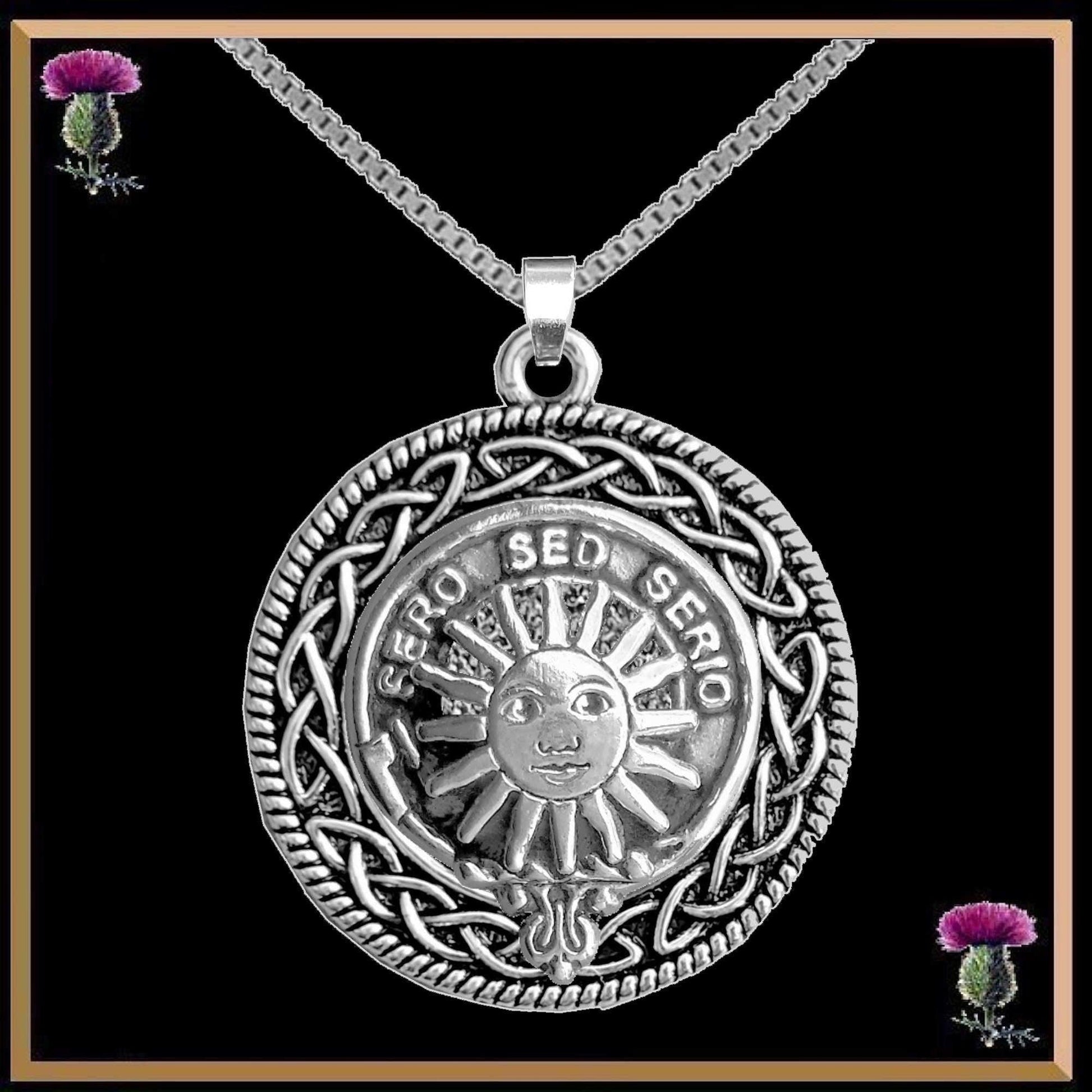 Kerr Clan Crest Celtic Interlace Disk Pendant, Scottish Family Crest 