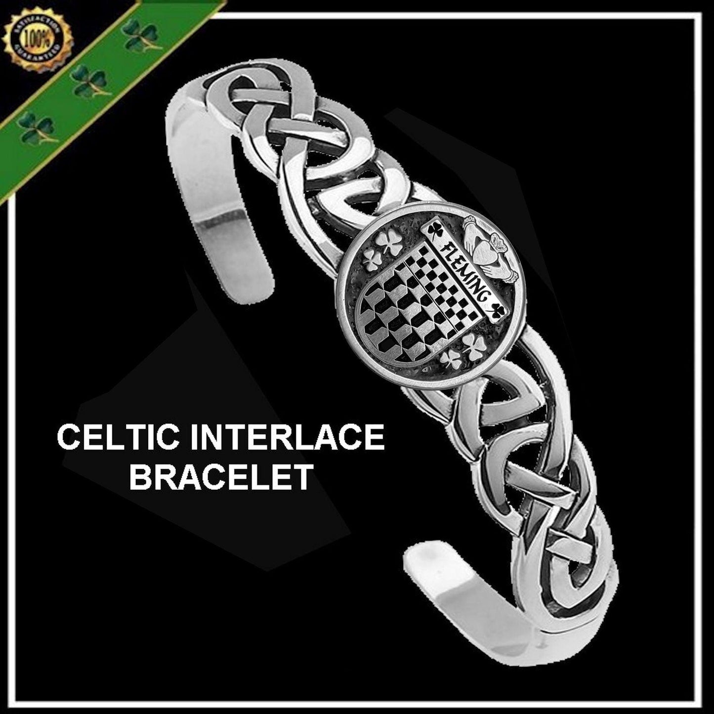 Fleming Irish Coat of Arms Disk Cuff Bracelet - Sterling Silver