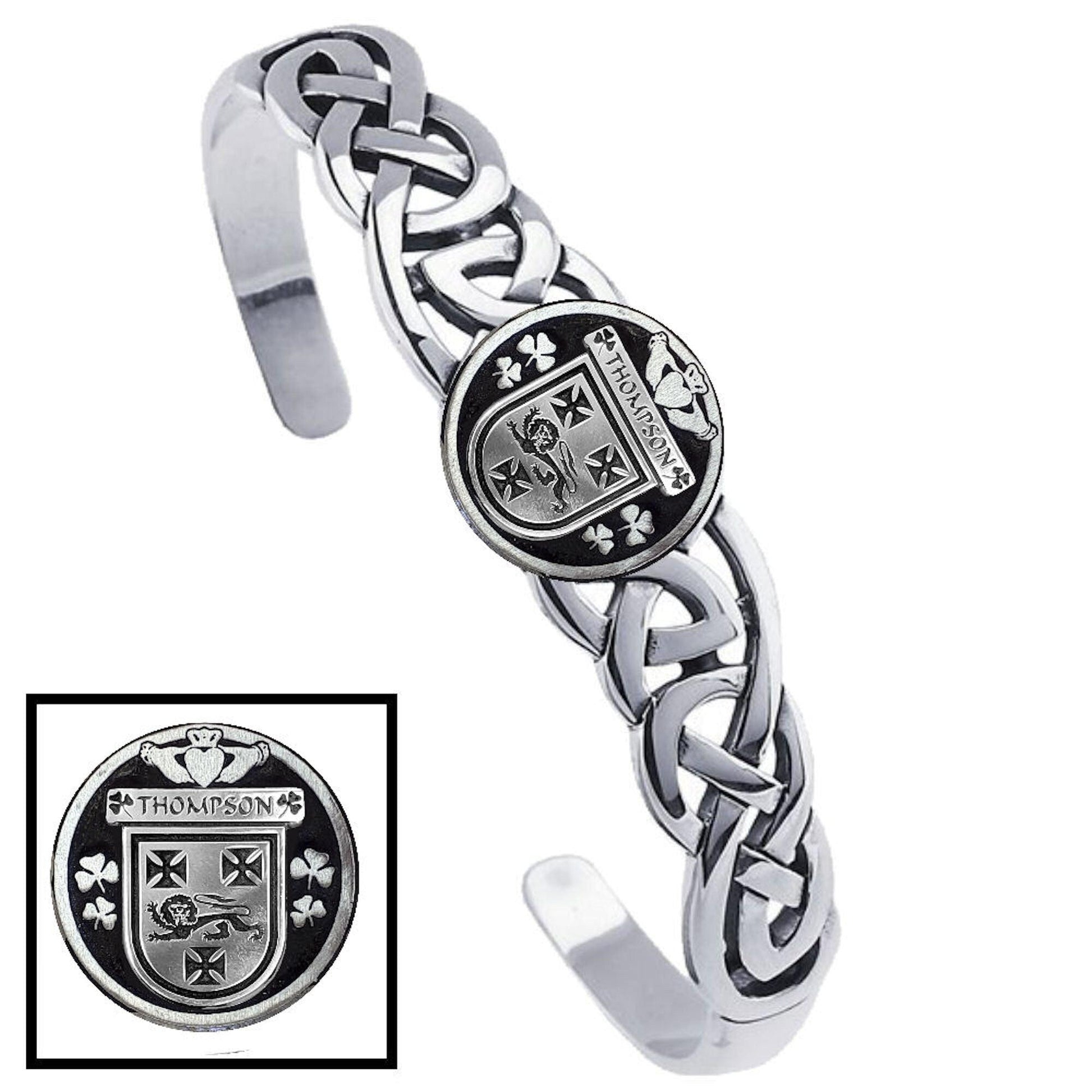 Thompson Irish Coat of Arms Disk Cuff Bracelet - Sterling Silver
