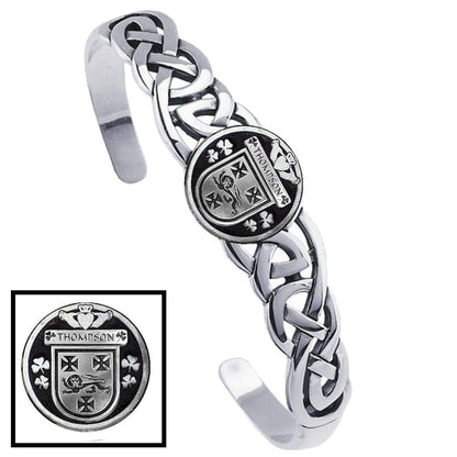 Thompson Irish Coat of Arms Disk Cuff Bracelet - Sterling Silver
