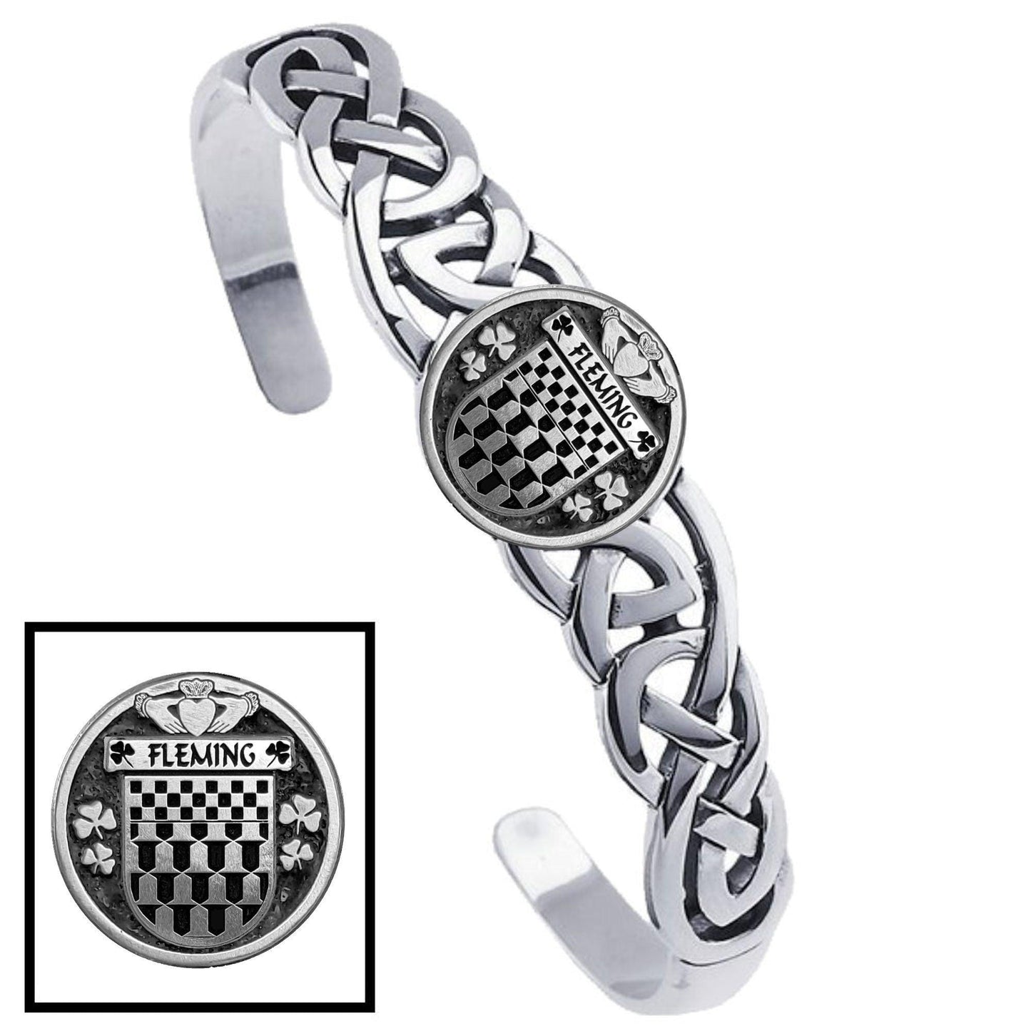 Fleming Irish Coat of Arms Disk Cuff Bracelet - Sterling Silver