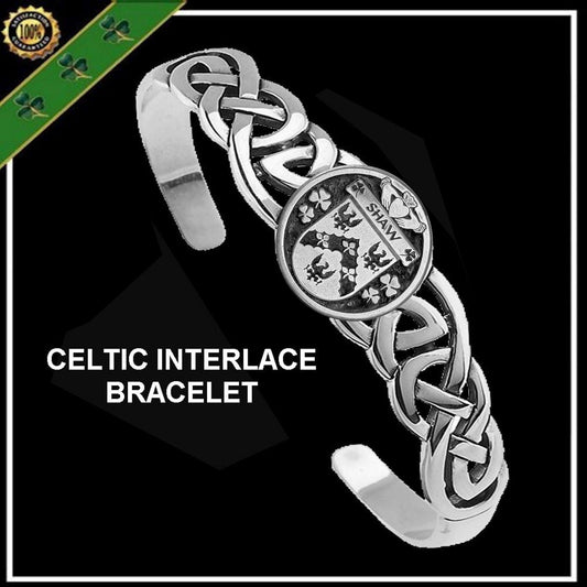 Shaw Irish Coat of Arms Disk Cuff Bracelet - Sterling Silver