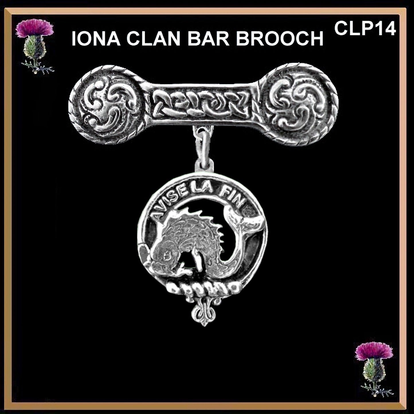 Kennedy Clan Crest Iona Bar Brooch - Sterling Silver