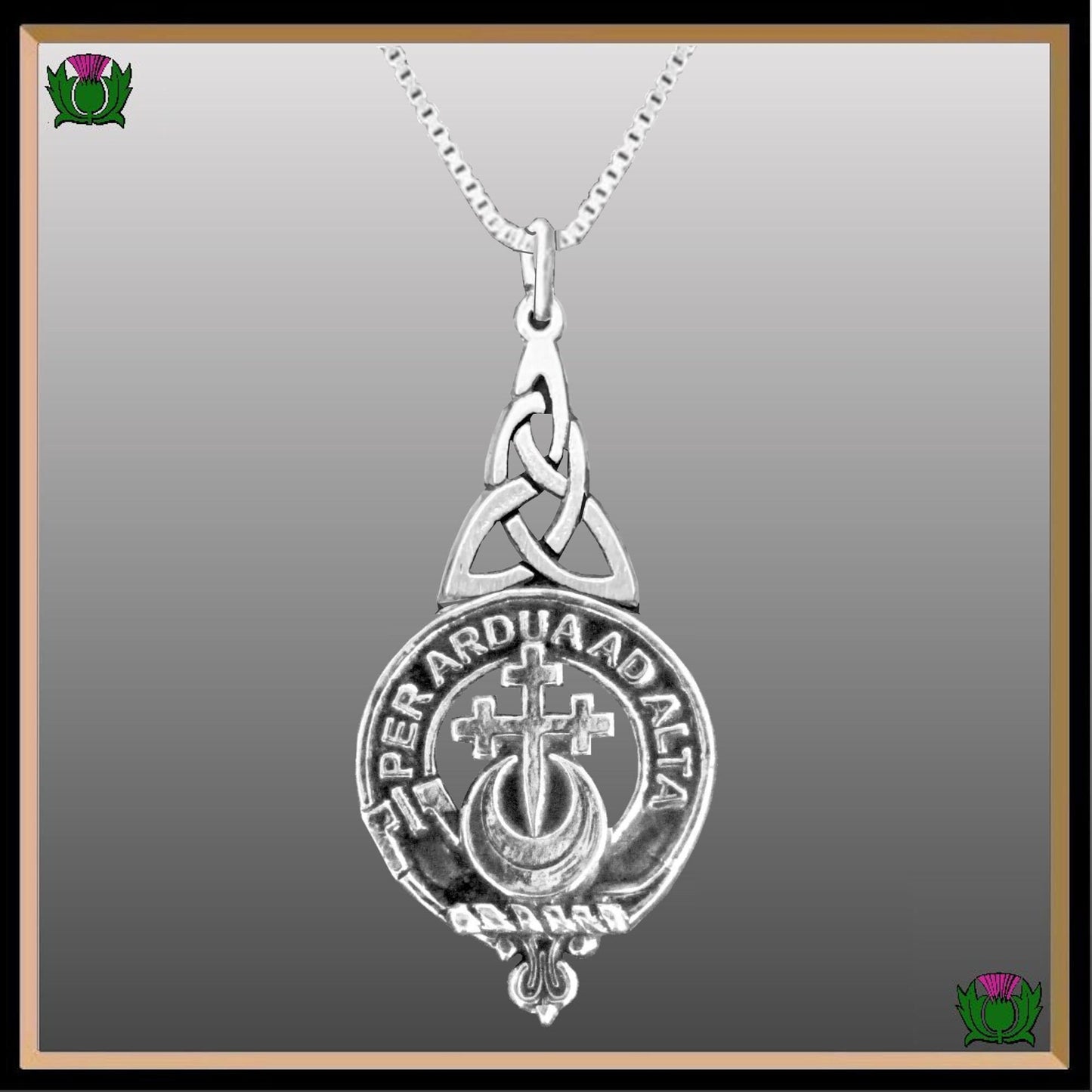 Hannay Clan Crest Interlace Drop Pendant