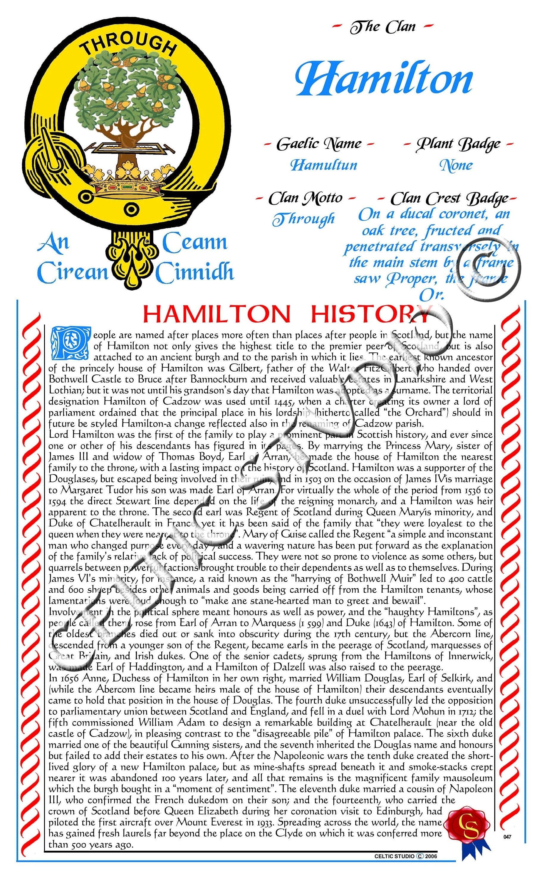 Hamilton Scottish Clan History