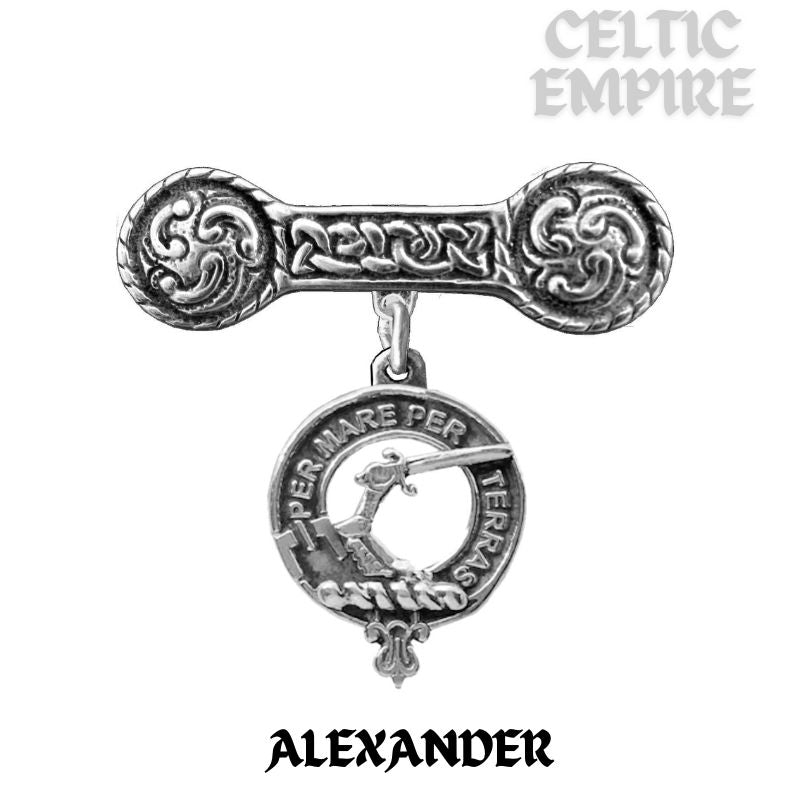 Alexander Family Clan Crest Iona Bar Brooch - Sterling Silver