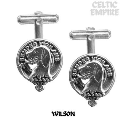 Wilson Family Clan Crest Scottish Cufflinks; Pewter, Sterling Silver and Karat Gold