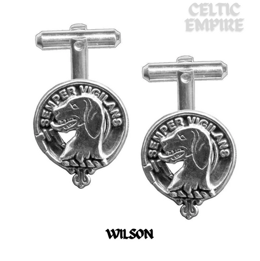 Wilson Family Clan Crest Scottish Cufflinks; Pewter, Sterling Silver and Karat Gold