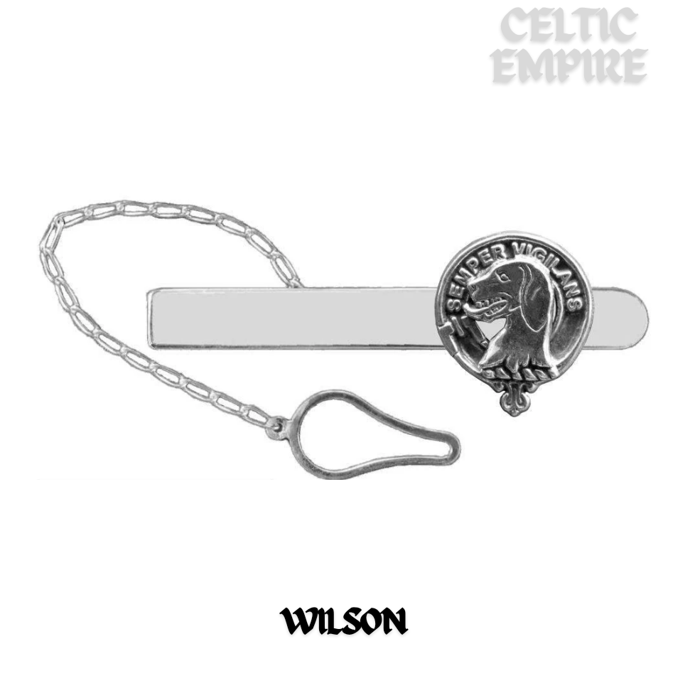 Wilson Family Clan Crest Scottish Button Loop Tie Bar ~ Sterling silver
