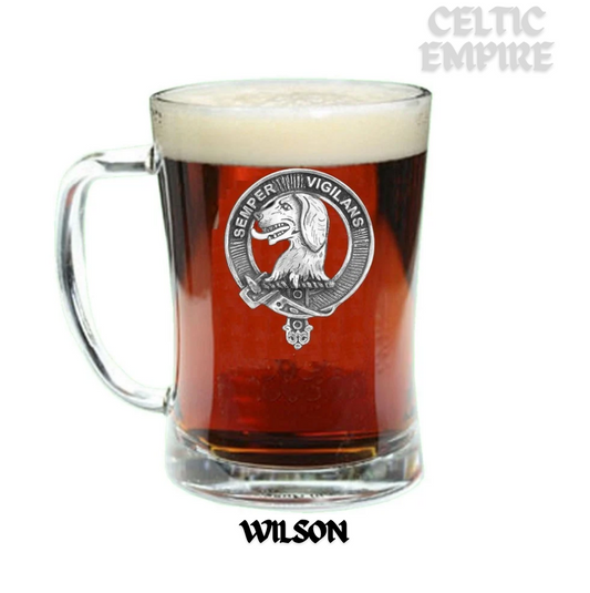 Wilson Hound Family Clan Crest Badge Glass Beer Mug
