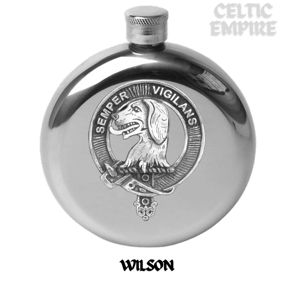 Wilson 5 oz Round Family Clan Crest Scottish Badge Flask