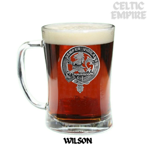 Wilson Family Clan Crest Badge Glass Beer Mug