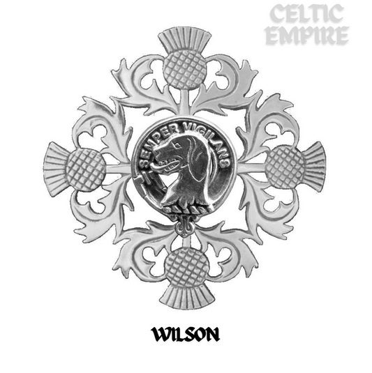 Wilson Family Clan Crest Scottish Four Thistle Brooch