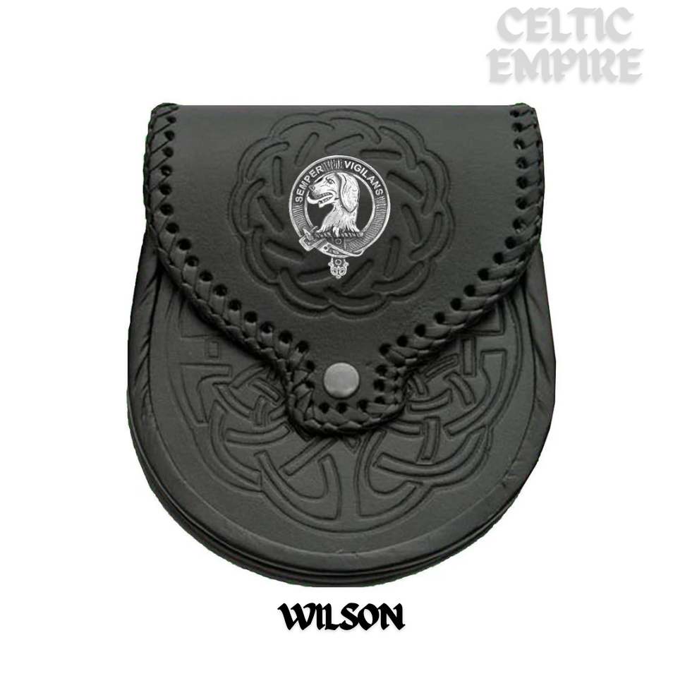 Wilson Scottish Family Clan Badge Sporran, Leather