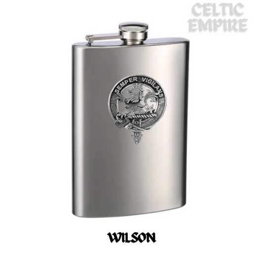 Wilson (Lion) 8oz Family Clan Crest Scottish Badge Stainless Steel Flask